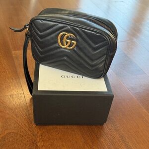 Gucci Black Quilted Leather Bag with Gold Logo
